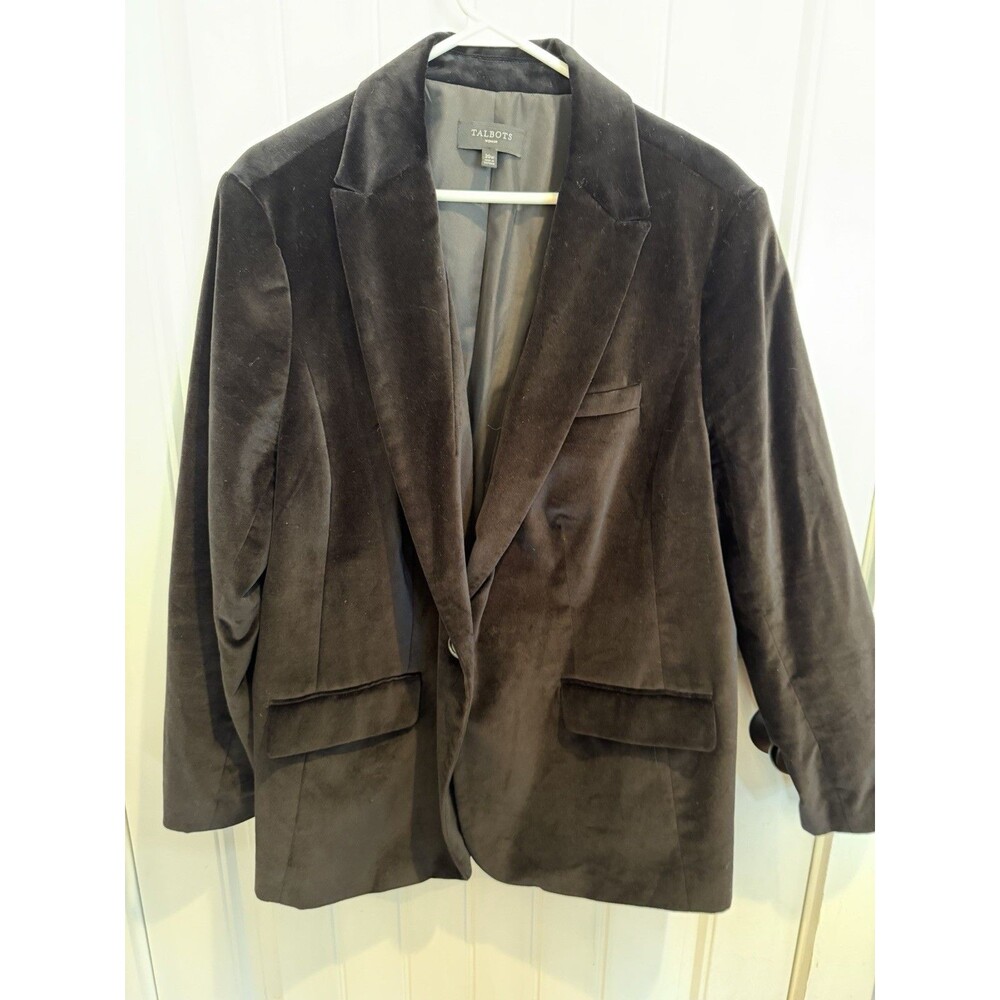 Talbots Woman 20W Black Velvet Blazer Plus Size Cotton Lined One Button Jacket